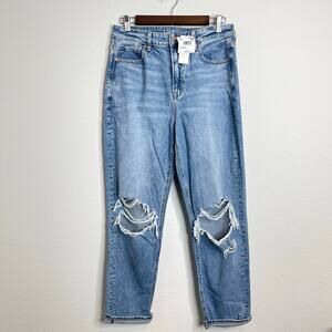 American Eagle Mom Jeans Size 10 High Rise Ripped Distressed Straight Leg NWT